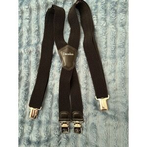 Decalen Suspenders Mens Braces Silver Eagle Buckle Black Elastic Adjustable